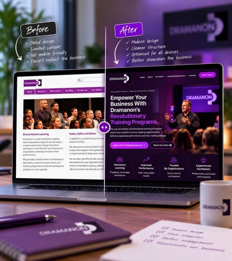 Dramanon Website Redesign. Before and After