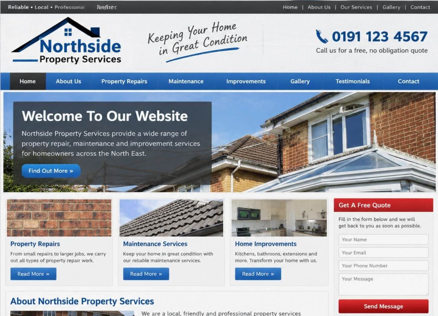 Example of an outdated small business website before redesign